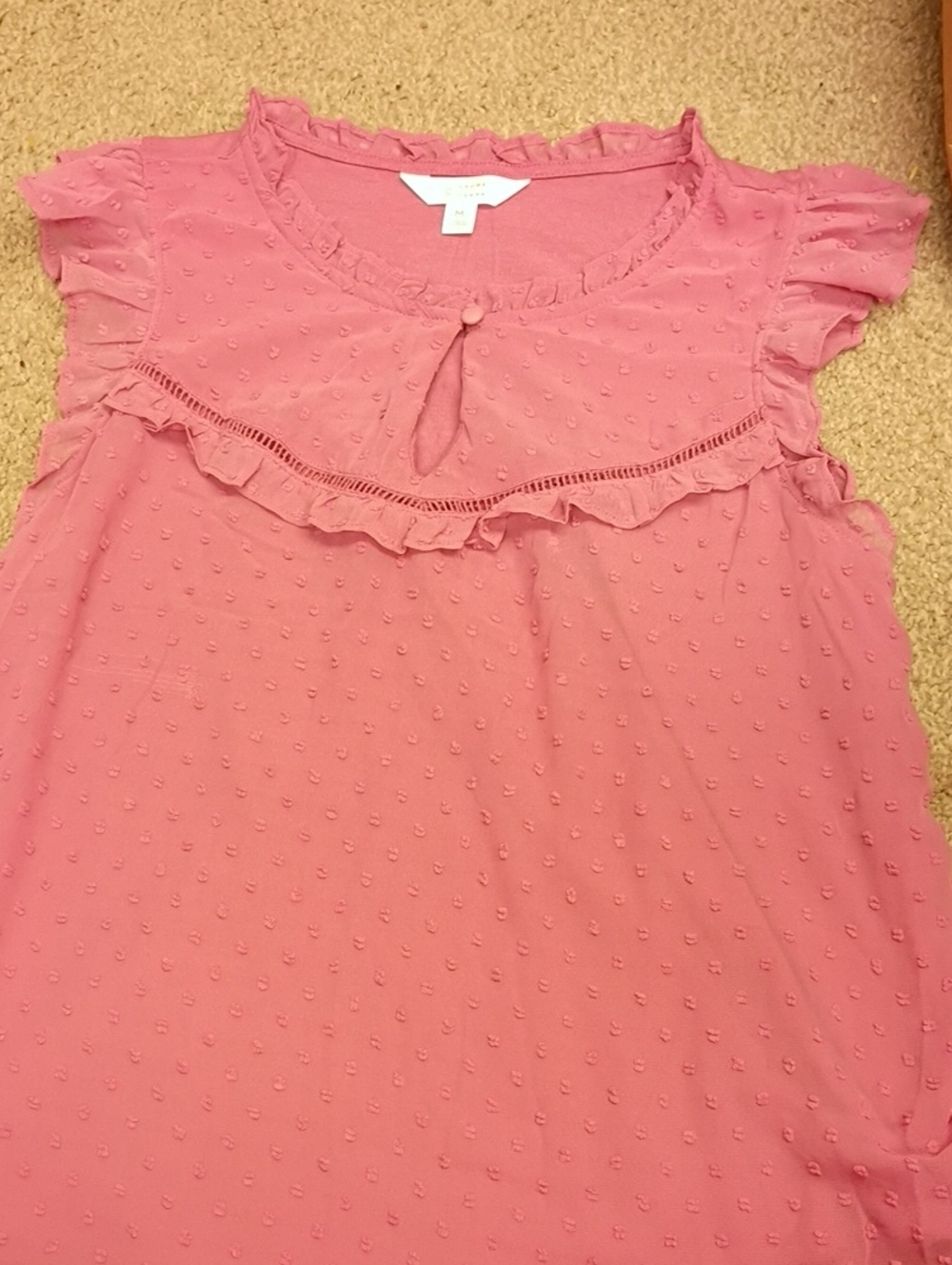 LC Lauren Conrad Pink Ruffled Swiss Dot Sleeveless Top